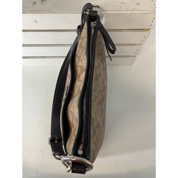 COACH F19823 TAN SIGNATUE PRINT PVC LEATHER SHOULDER BAG - Picture 11 of 16